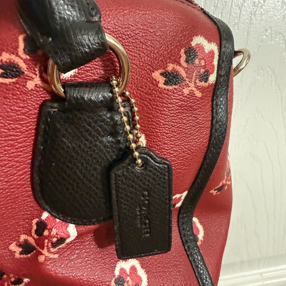 Coach Red Floral Mini Satchel with Black Handles - Picture 4 of 7